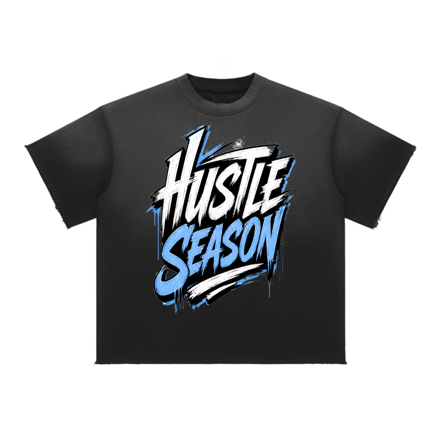 HUSTLE RETRO 5 (university blue) Sun Fade Raw Edge T-Shirt