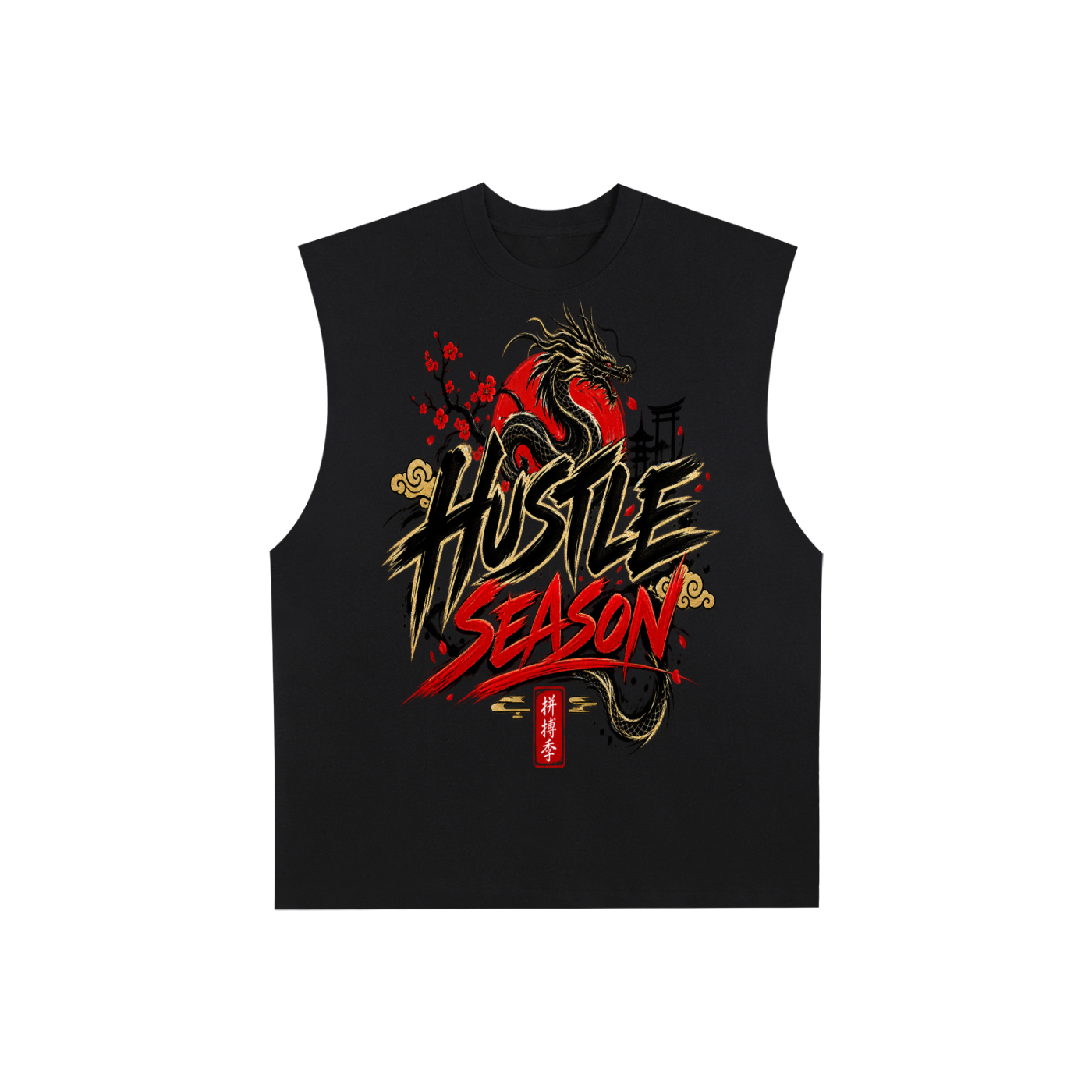 CHINESE HUSTLE Raw Edge Cotton Tank Top