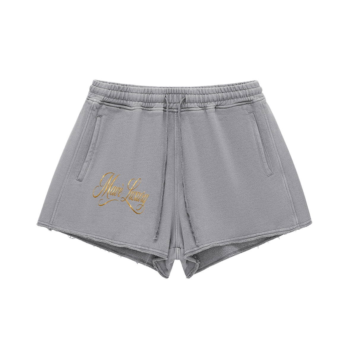 MAVÈ LUXURY Snow Washed Raw Edge Drawstring Shorts ODMPOD