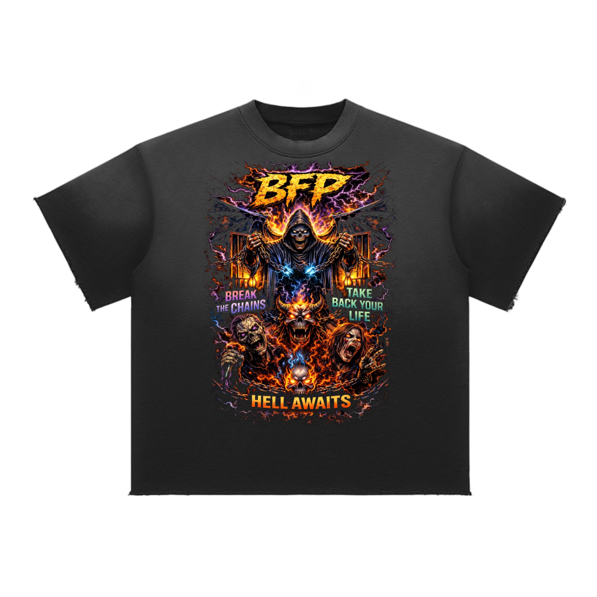 HELL AWAITS Sun Fade Raw Edge T-Shirt ODMPOD