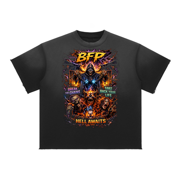 HELL AWAITS Sun Fade Raw Edge T-Shirt ODMPOD