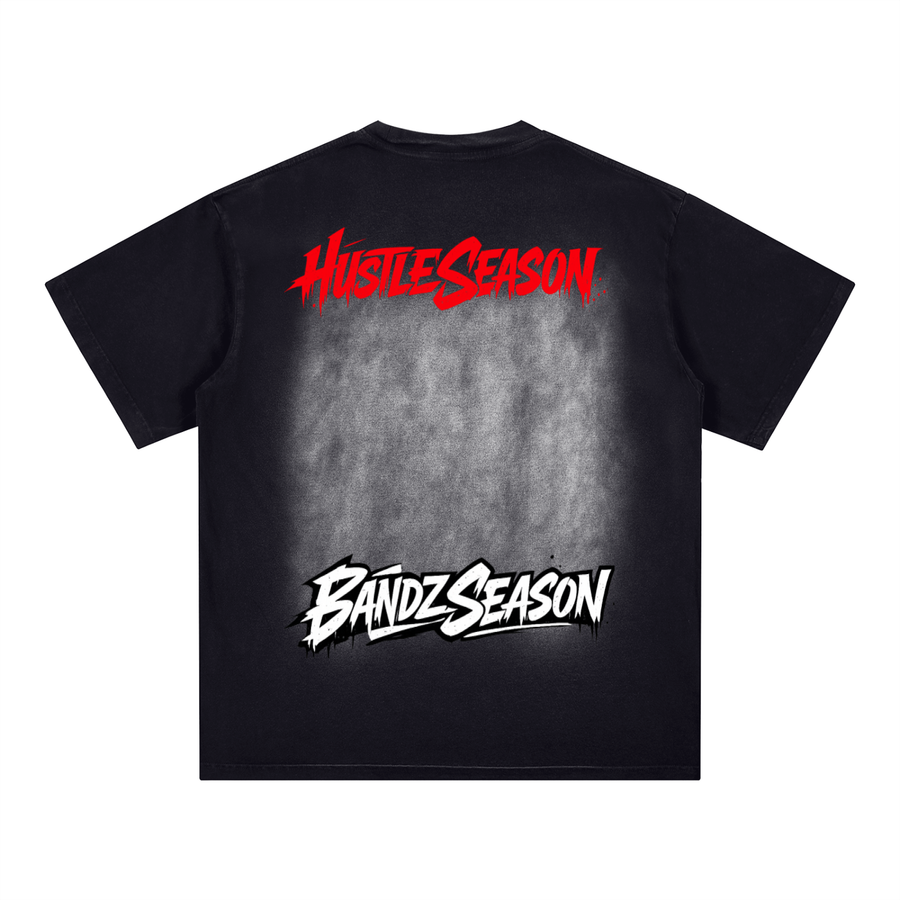 HUSTLE SEASON Square Patch Monkey Washed T-Shirt