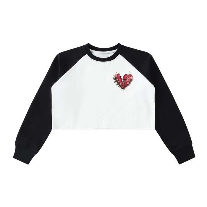 Raw-Hem Color-Block Raglan Crop Sweatshirt ODMPOD