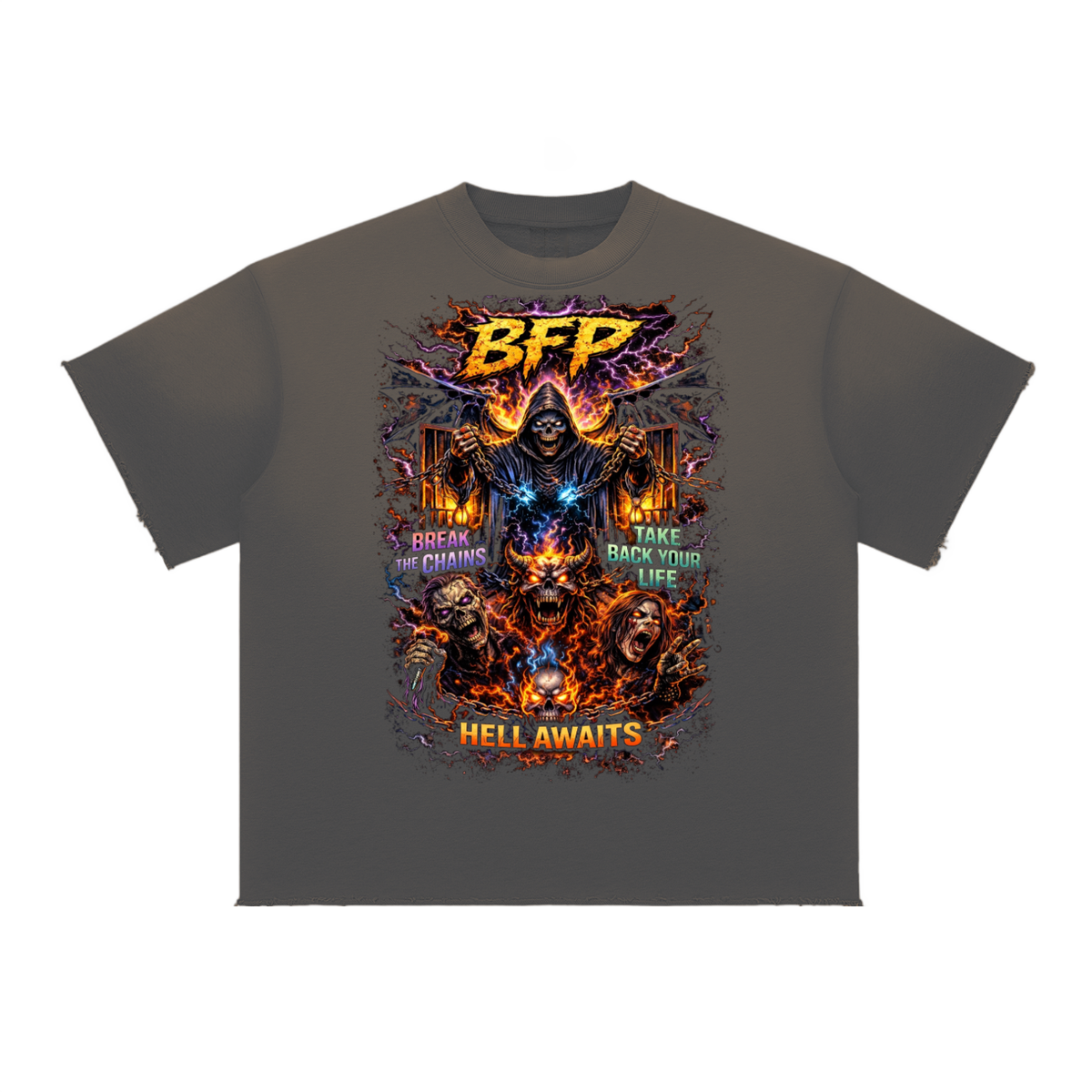 HELL AWAITS Sun Fade Raw Edge T-Shirt ODMPOD