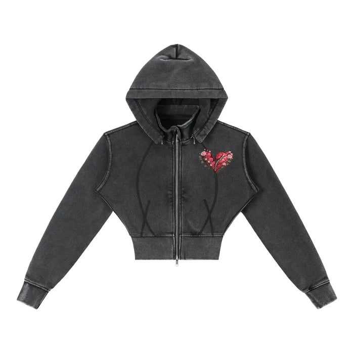 Vintage Washed PRETTY PAIN Cropped Fleece Hoodie ODMPOD