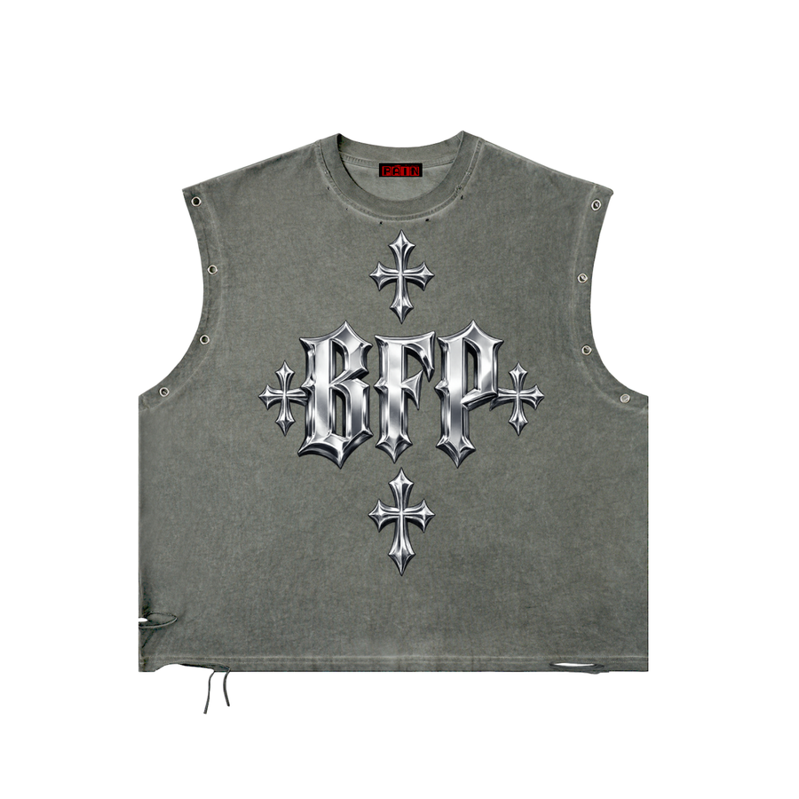CHROME Distressed Grommet Eyelet Tank Top