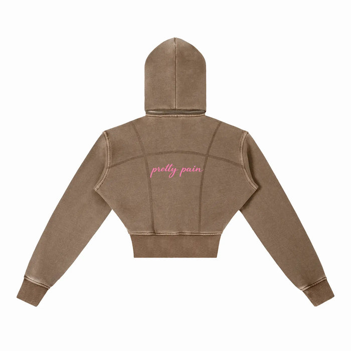 Vintage Washed PRETTY PAIN Cropped Fleece Hoodie ODMPOD