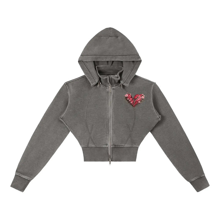 Vintage Washed PRETTY PAIN Cropped Fleece Hoodie ODMPOD