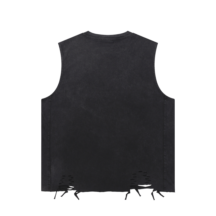 HUSTLE SEASON Snow Washed Raw-Hem Tank Top ODMPOD