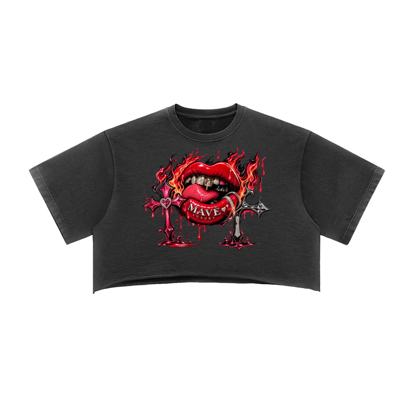 MAvè Baby Snow Washed Raw Edge Crop Top