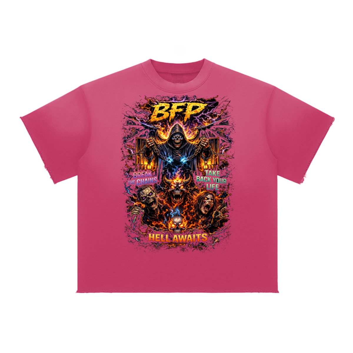 HELL AWAITS Sun Fade Raw Edge T-Shirt ODMPOD