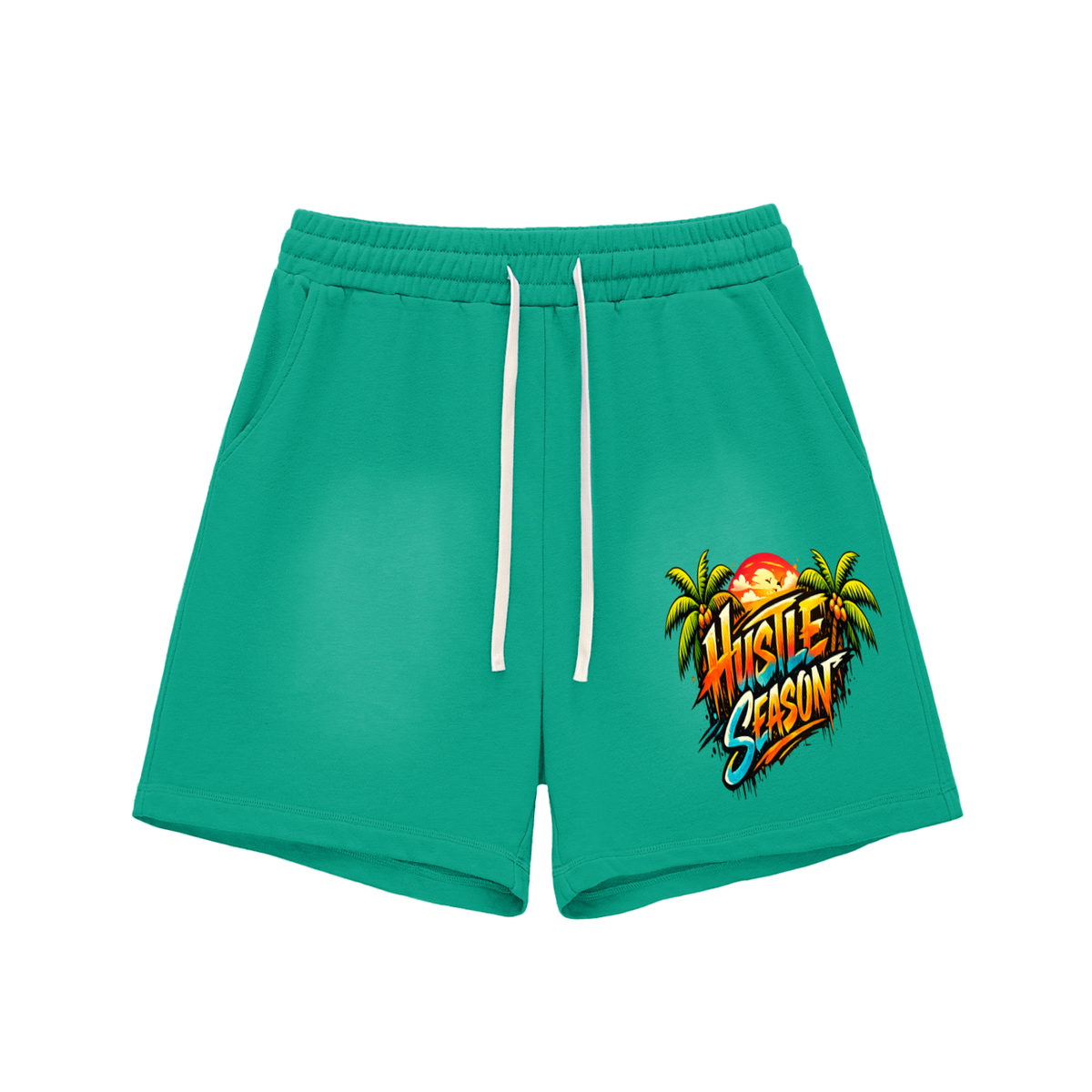 HUSTLE SUMMER Sun Fade Raw Edge Cotton Shorts ODMPOD