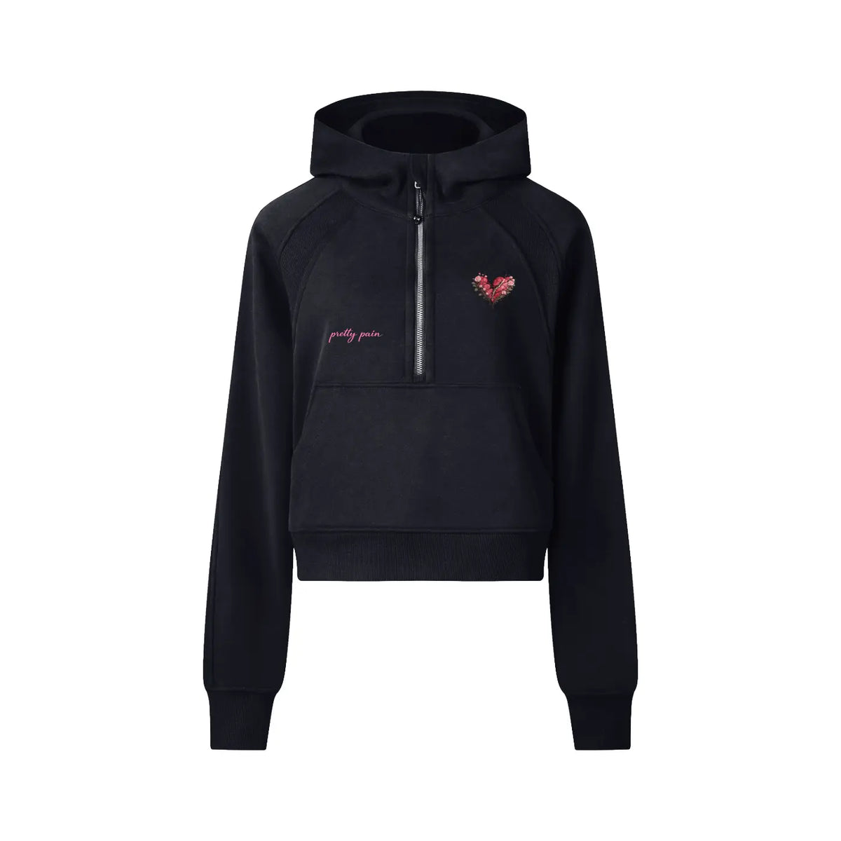 Women Cropped PRETTY PAIN Half-Zip Hoodie - Built From Pain Clothing