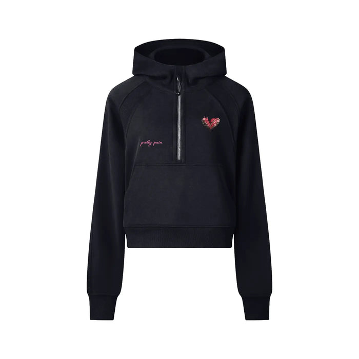 Women Cropped PRETTY PAIN Half-Zip Hoodie ODMPOD