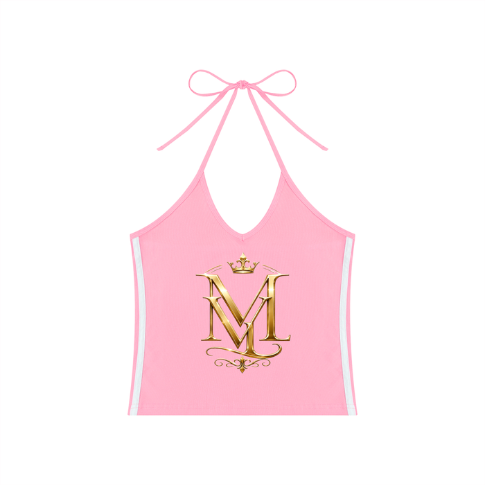 MAVÈ LUXURY Women's Color Block Halter Crop Tank Top ODMPOD