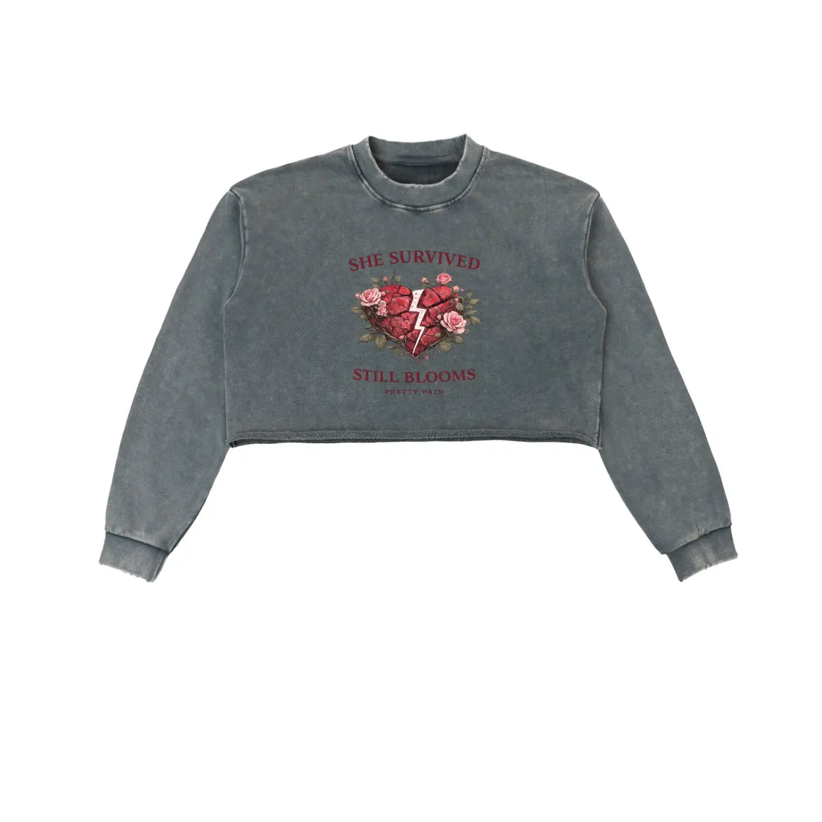 “She Survived Still Blooms” Cropped Sweatshirt - Built From Pain Clothing
