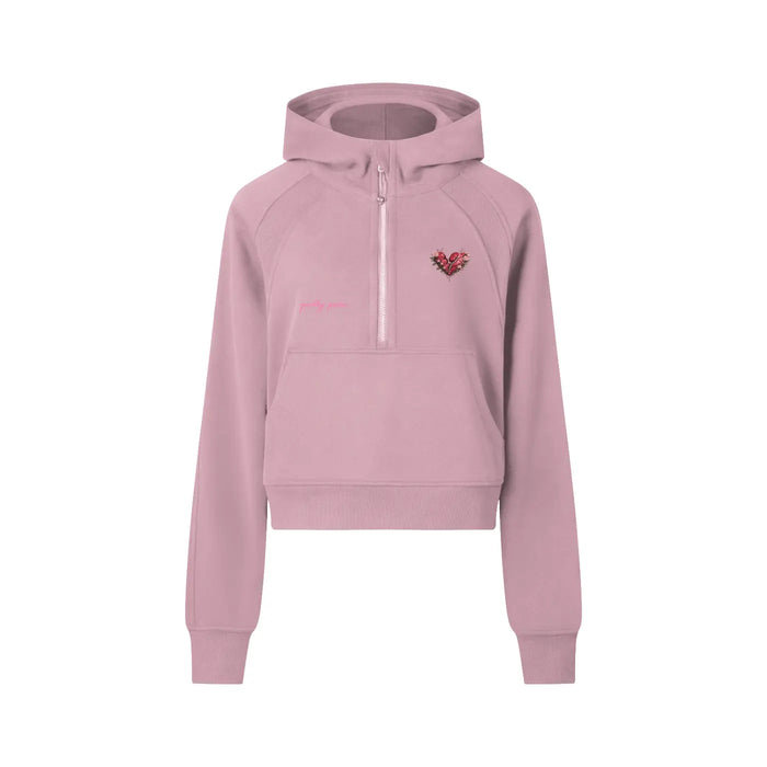 Women Cropped PRETTY PAIN Half-Zip Hoodie ODMPOD