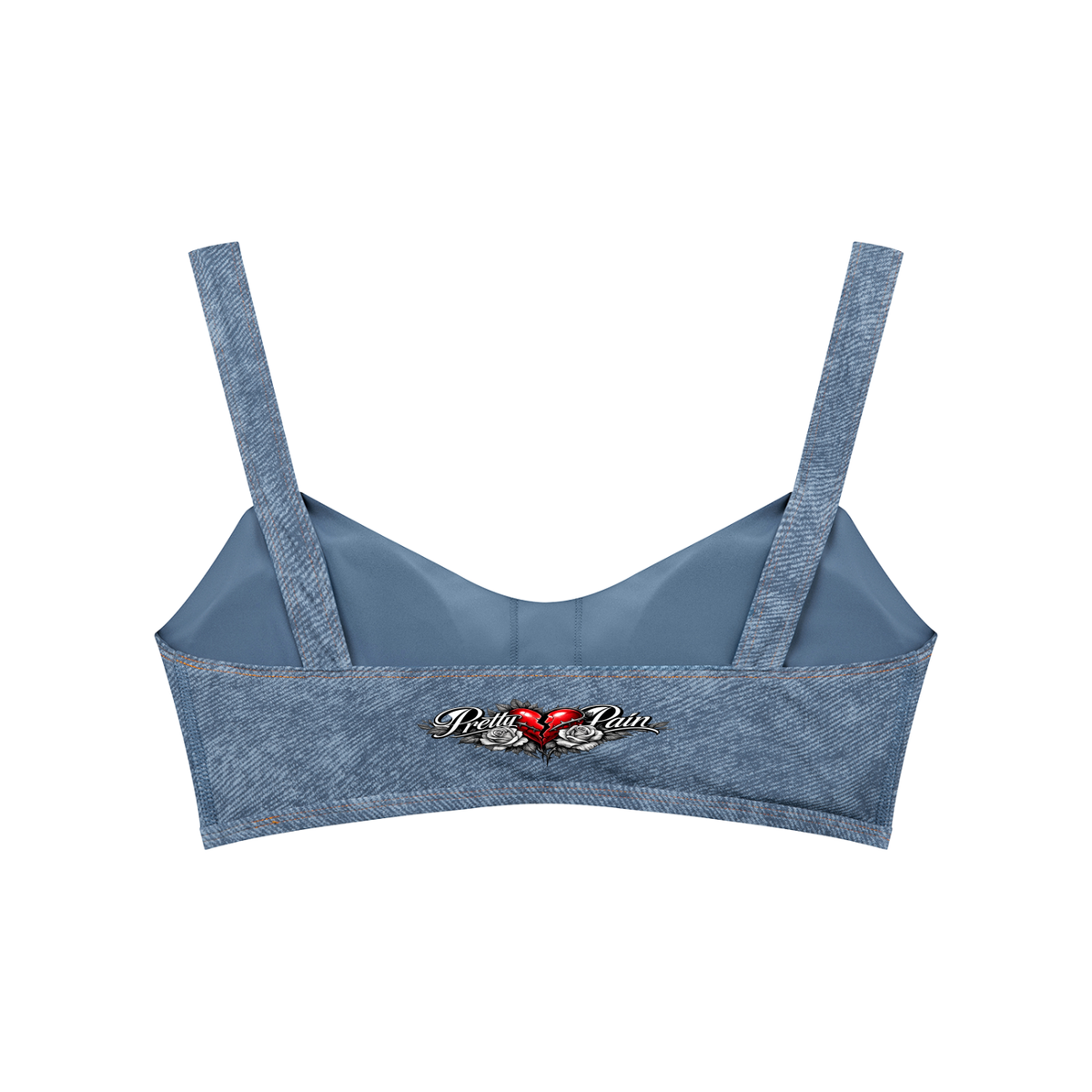 PRETTY PAIN Women's Faux Denim Sports Bra ODMPOD