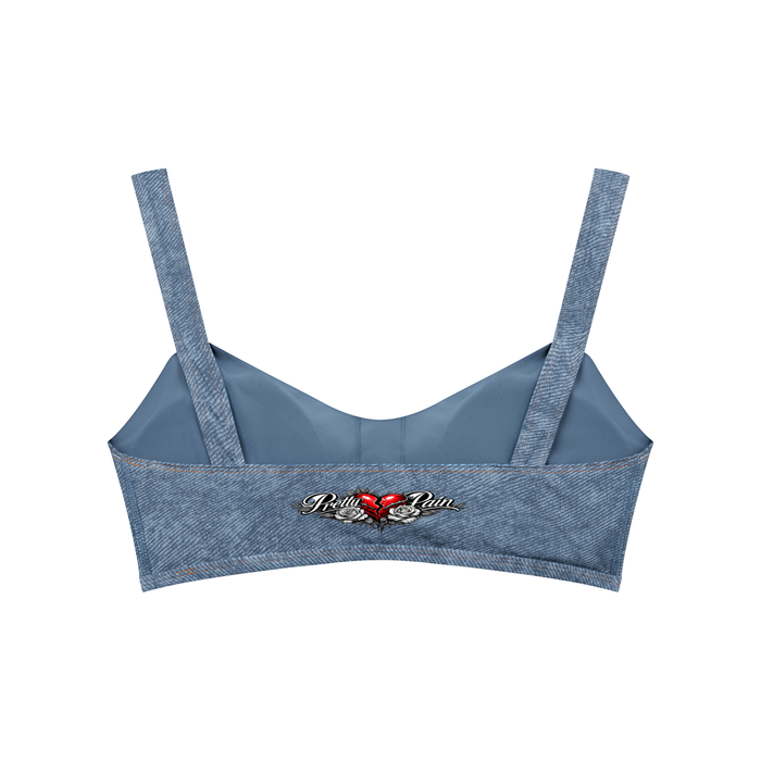 PRETTY PAIN Women's Faux Denim Sports Bra ODMPOD