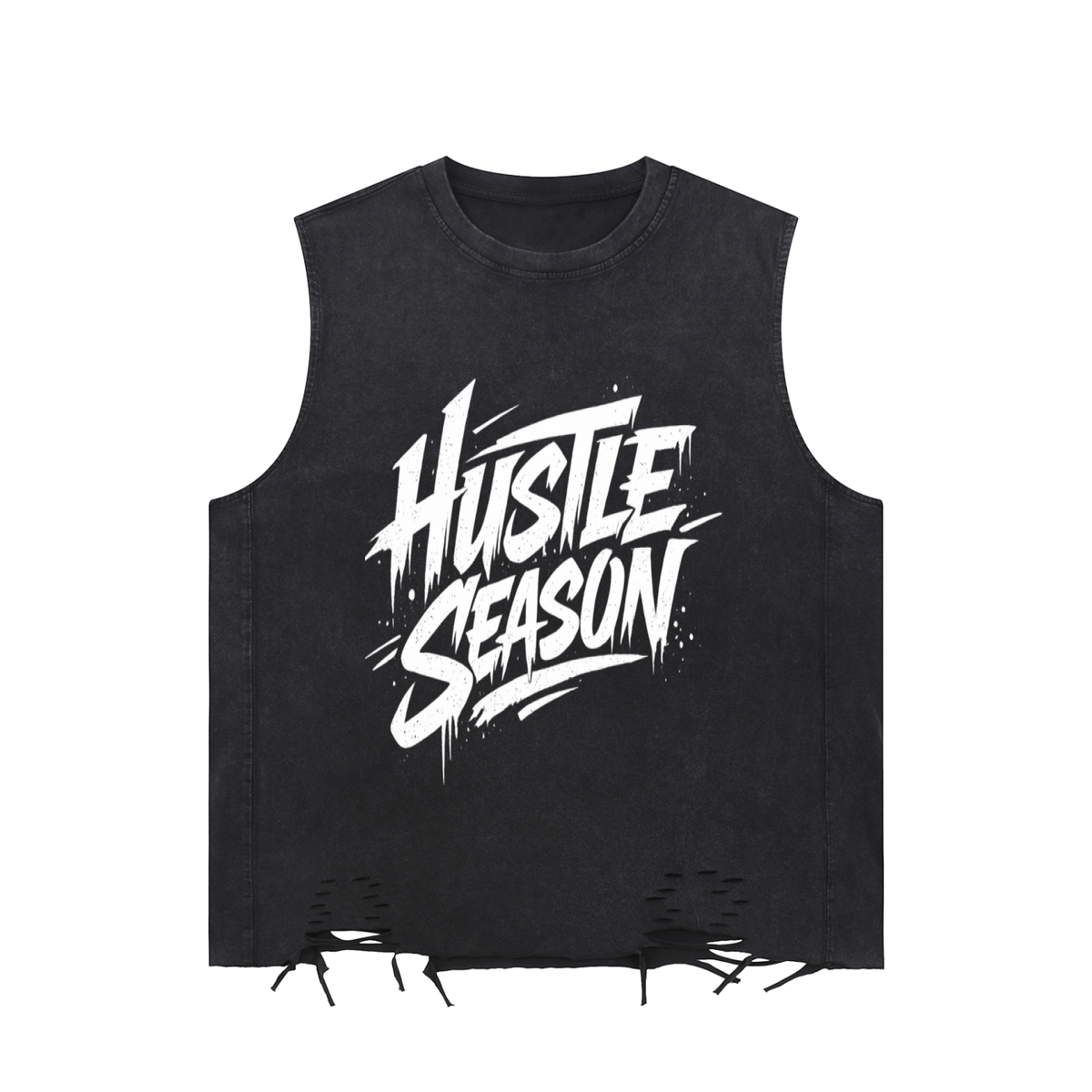 HUSTLE SEASON Snow Washed Raw-Hem Tank Top ODMPOD