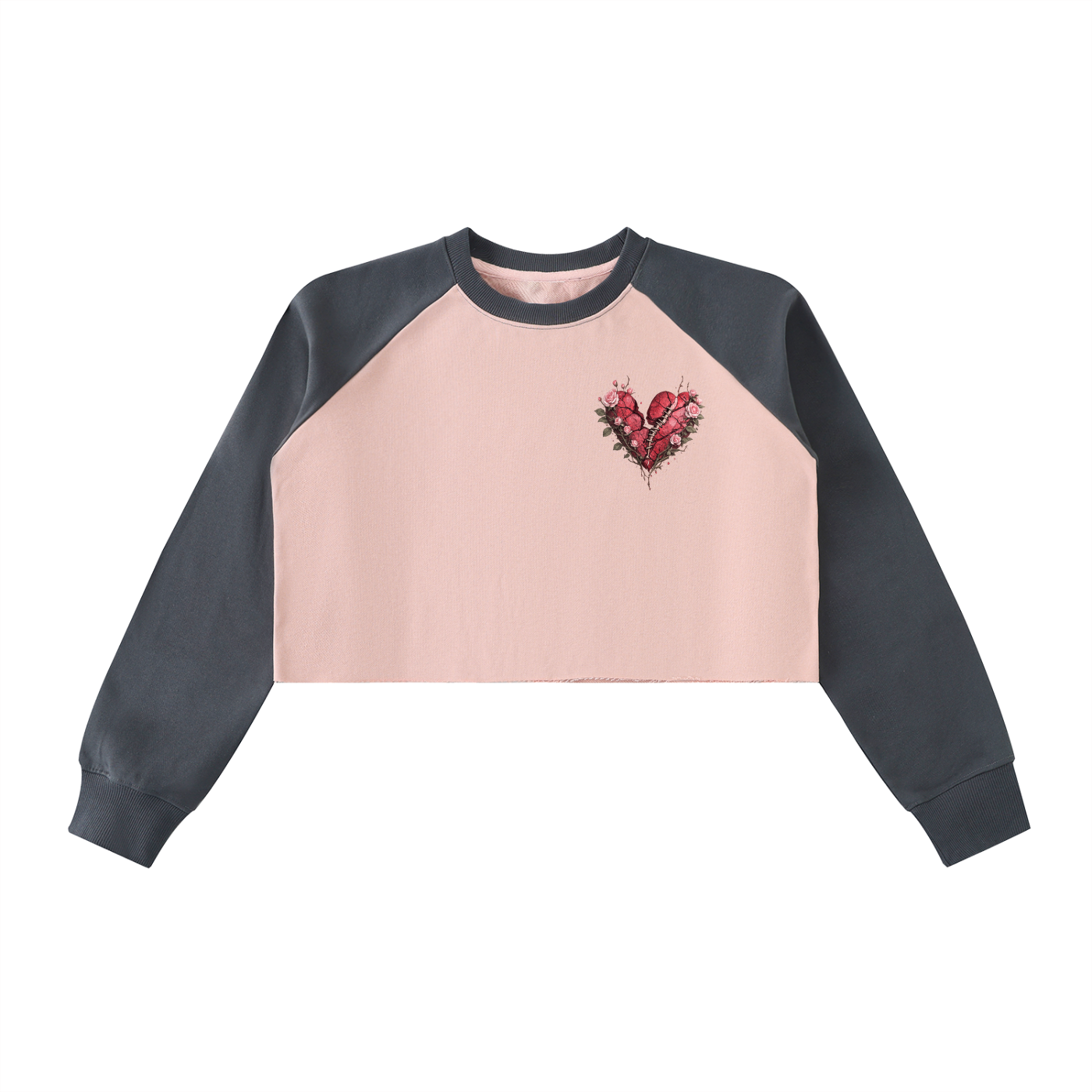 Raw-Hem Color-Block Raglan Crop Sweatshirt ODMPOD