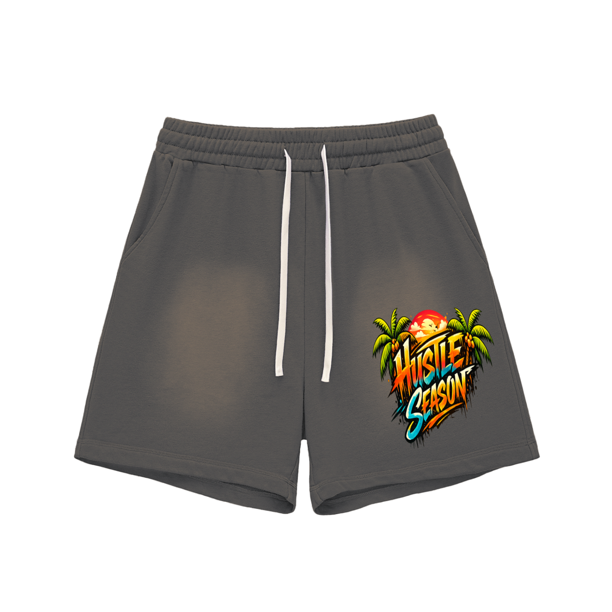 HUSTLE SUMMER Sun Fade Raw Edge Cotton Shorts ODMPOD