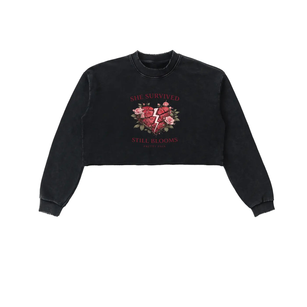 “She Survived Still Blooms” Cropped Sweatshirt - Built From Pain Clothing