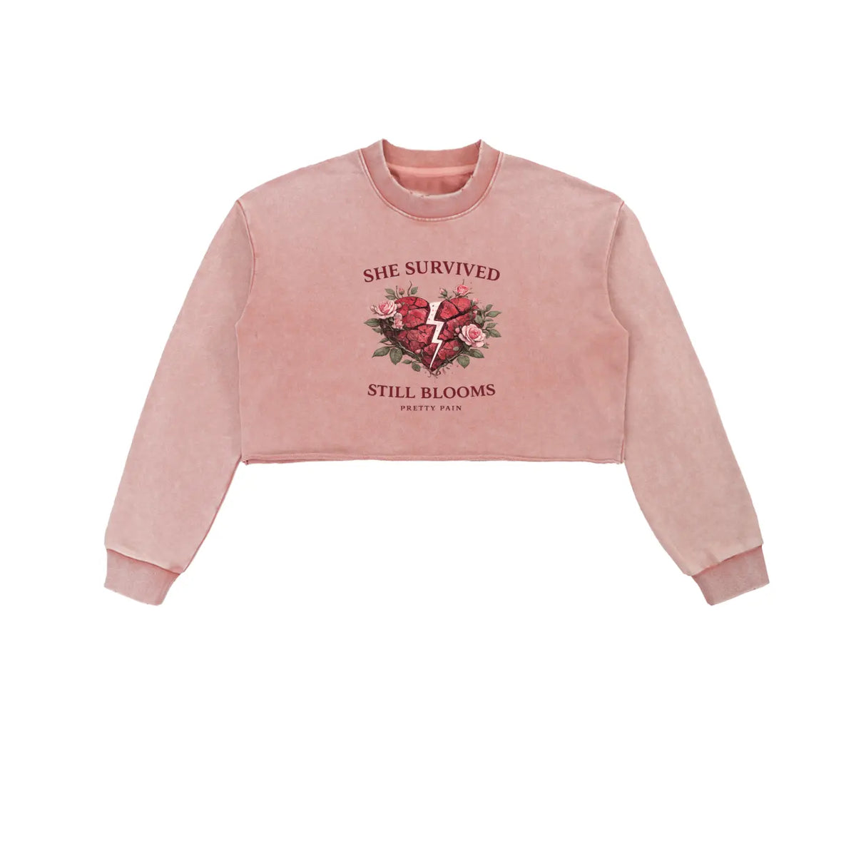 “She Survived Still Blooms” Cropped Sweatshirt - Built From Pain Clothing