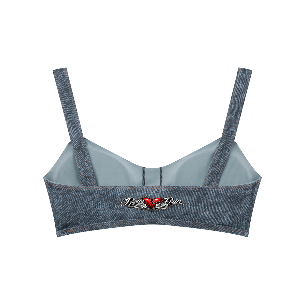 PRETTY PAIN Women's Faux Denim Sports Bra ODMPOD