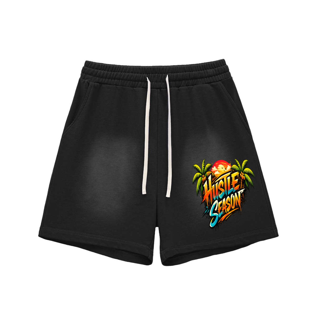 HUSTLE SUMMER Sun Fade Raw Edge Cotton Shorts ODMPOD