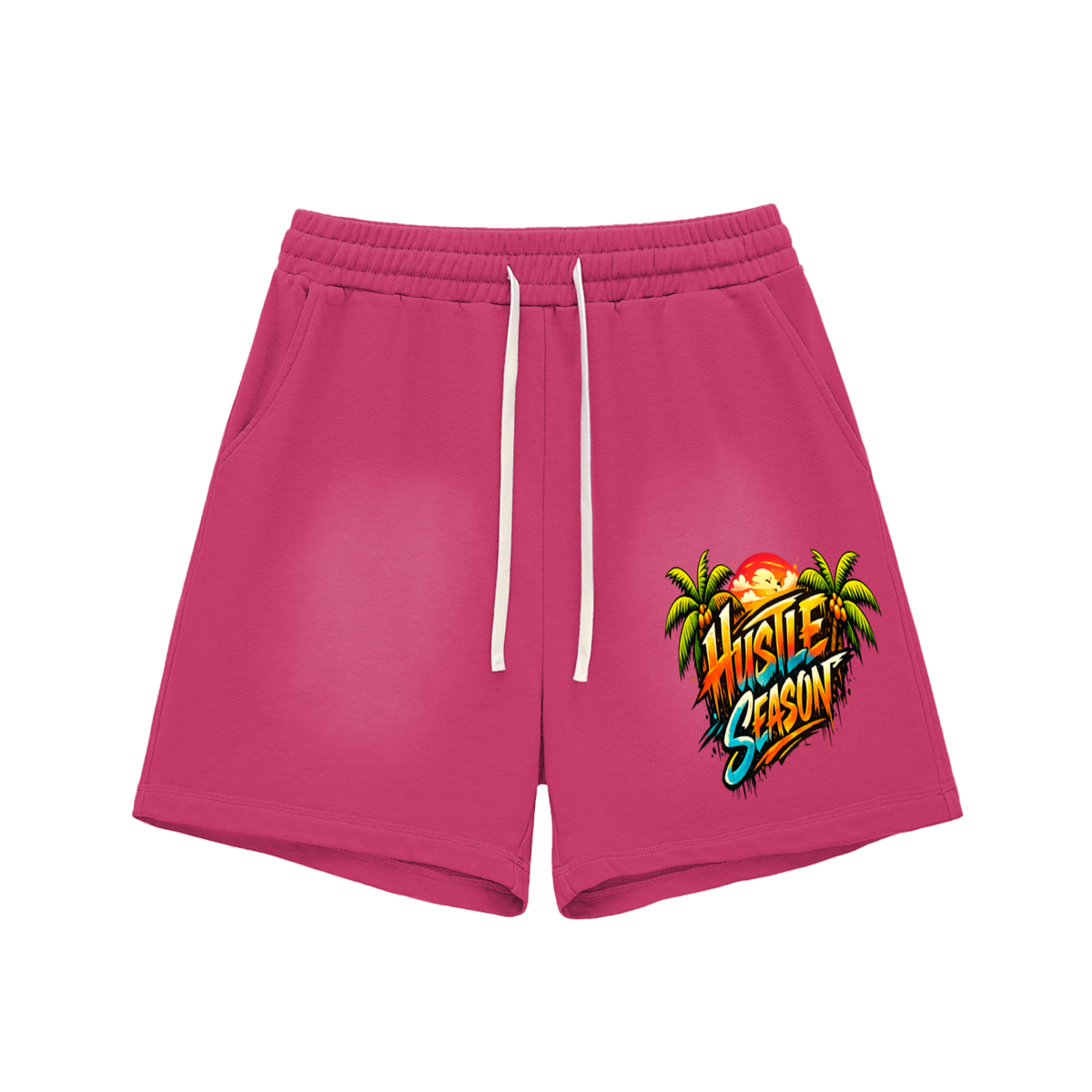 HUSTLE SUMMER Sun Fade Raw Edge Cotton Shorts ODMPOD