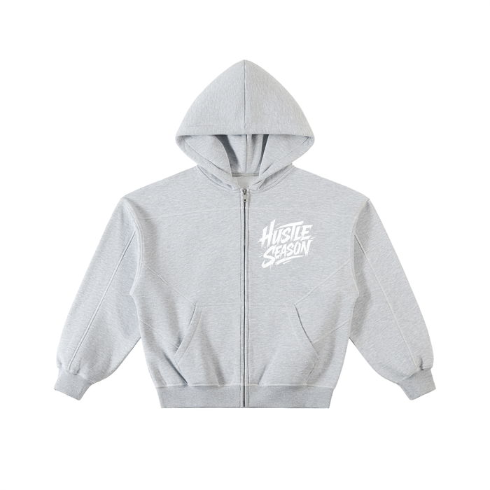 HUSTLE SEASON Contrast-Stitched Boxy Fleece Zip Hoodie ODMPOD
