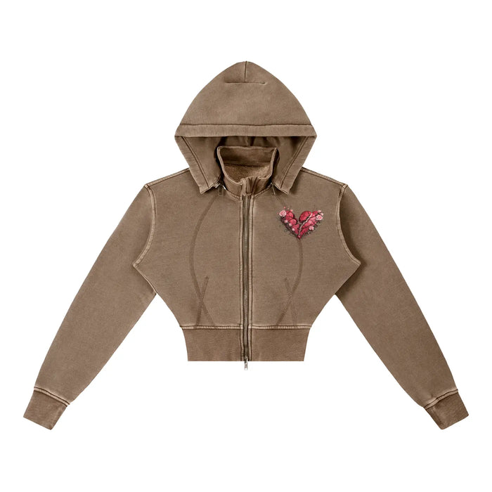 Vintage Washed PRETTY PAIN Cropped Fleece Hoodie ODMPOD
