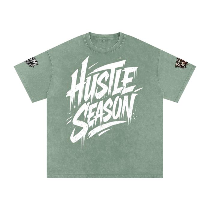HUSTLE SEASON Snow Washed Oversized Cotton T-Shirt ODMPOD
