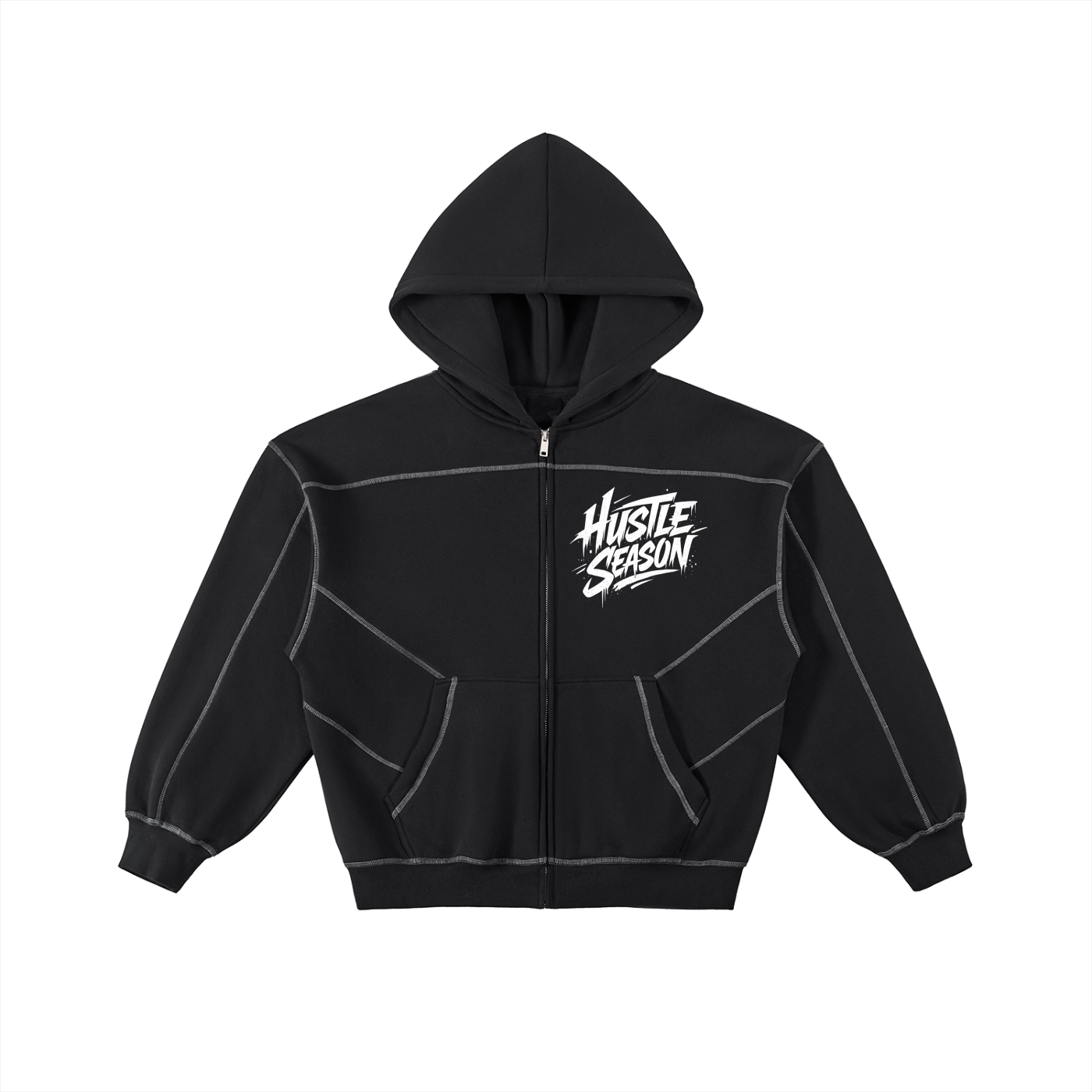 HUSTLE SEASON Contrast-Stitched Boxy Fleece Zip Hoodie ODMPOD