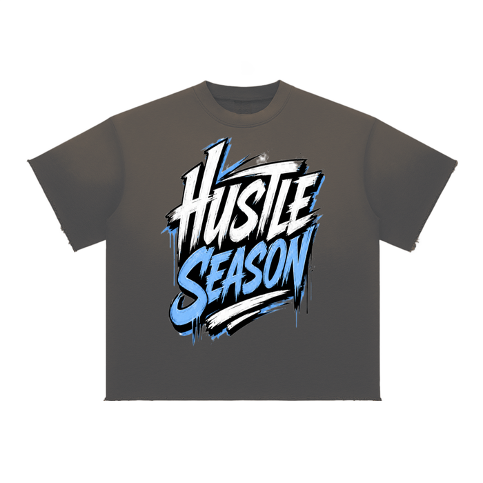 HUSTLE RETRO 5 (university blue) Sun Fade Raw Edge T-Shirt