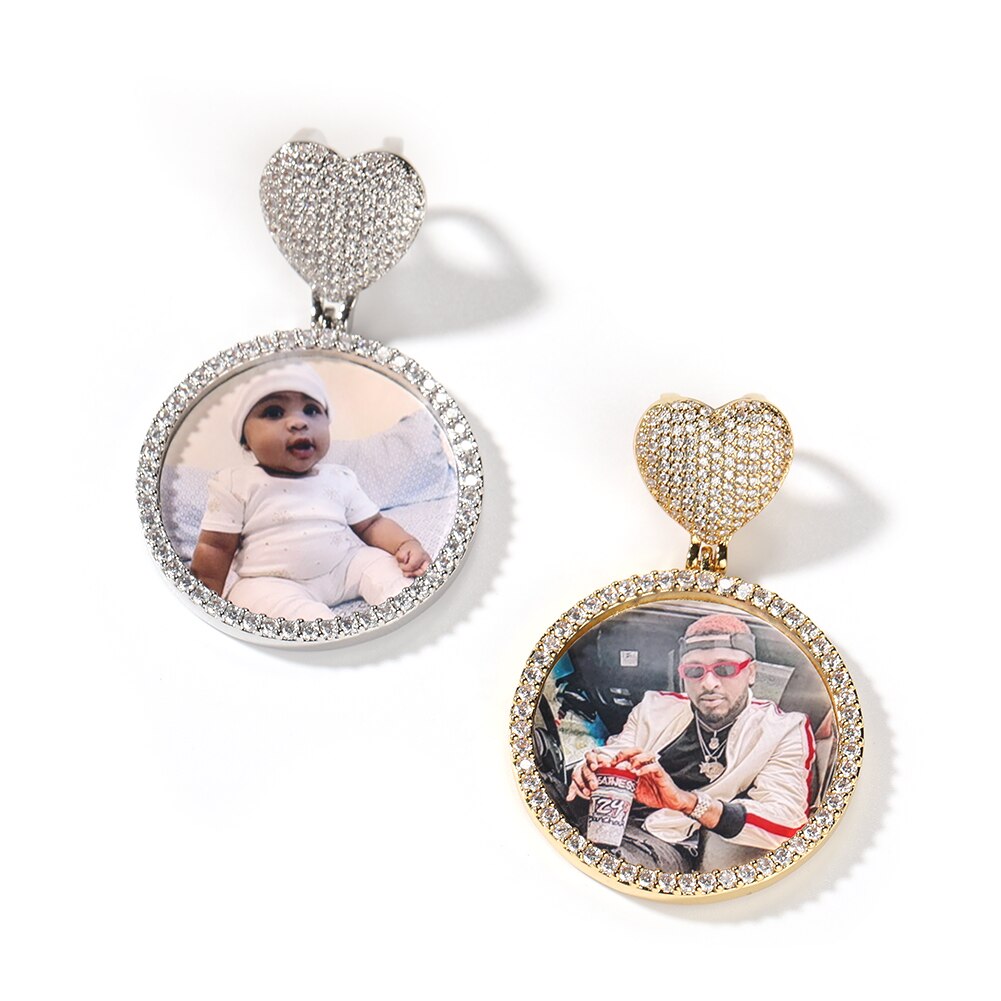 Round Heart Clasp Medallions Custom Photo Memory Pendant Engrave Name HipHop Jewlery nowadaysfashion