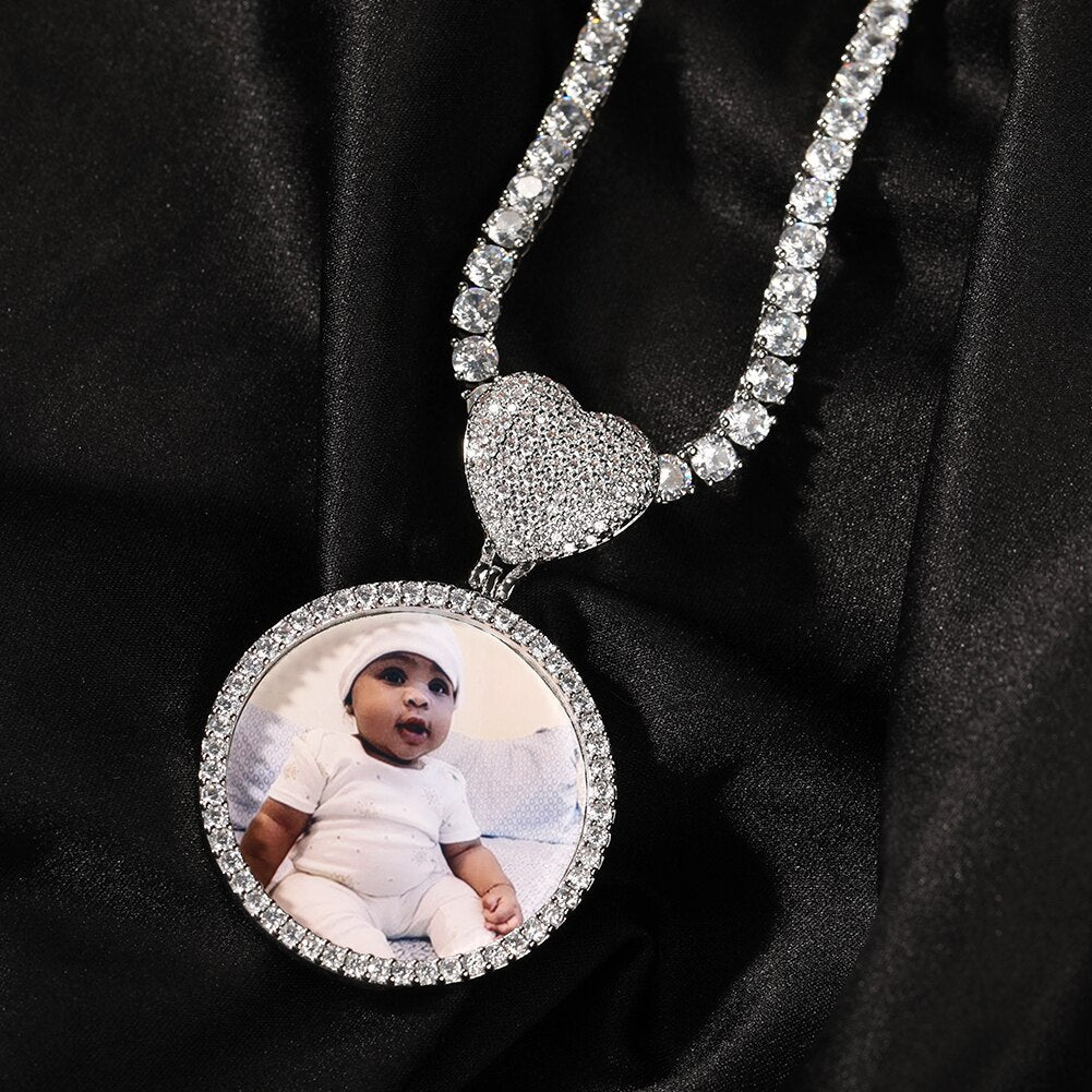 Round Heart Clasp Medallions Custom Photo Memory Pendant Engrave Name HipHop Jewlery nowadaysfashion