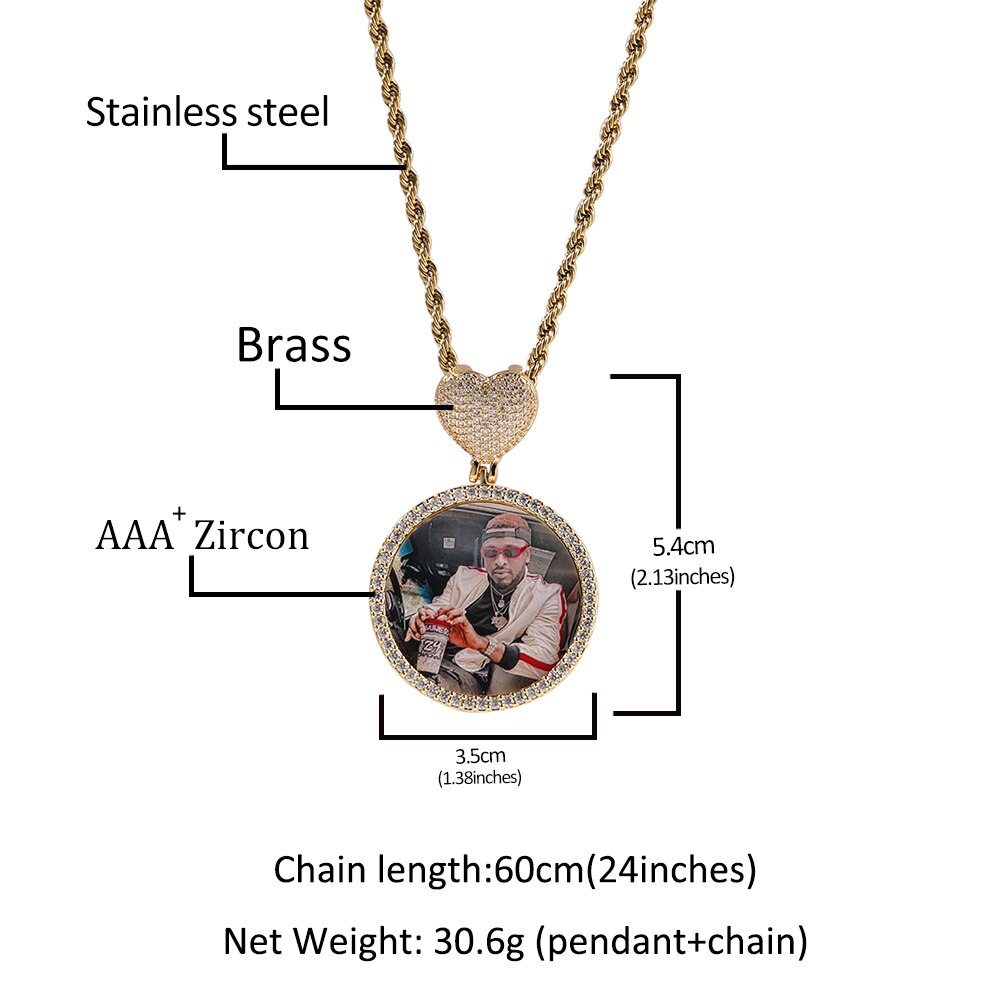 Round Heart Clasp Medallions Custom Photo Memory Pendant Engrave Name HipHop Jewlery nowadaysfashion