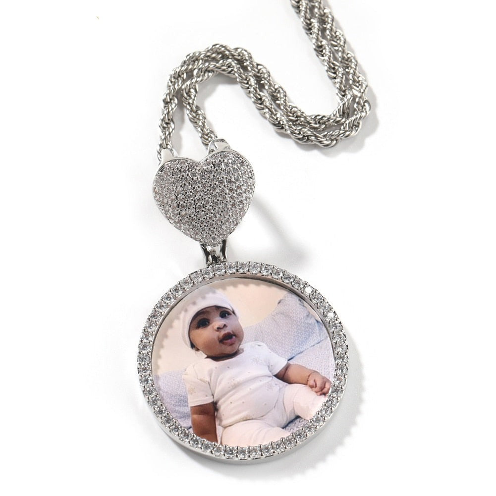 Round Heart Clasp Medallions Custom Photo Memory Pendant Engrave Name HipHop Jewlery nowadaysfashion