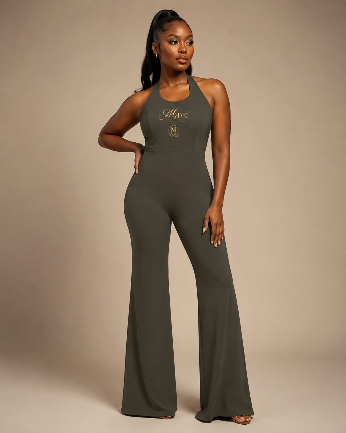 MAVÈ LUXURY Women’s Halter Flared Jumpsuit ODMPOD