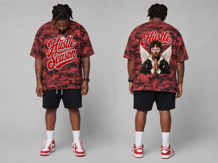 HUSTLE SEASON Unisex Boxy Camo Print T-Shirt ODMPOD