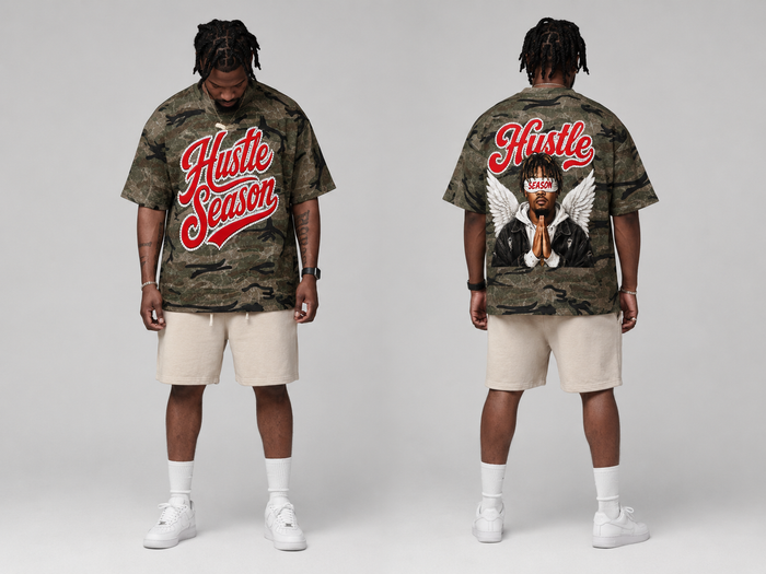 HUSTLE SEASON Unisex Boxy Camo Print T-Shirt ODMPOD