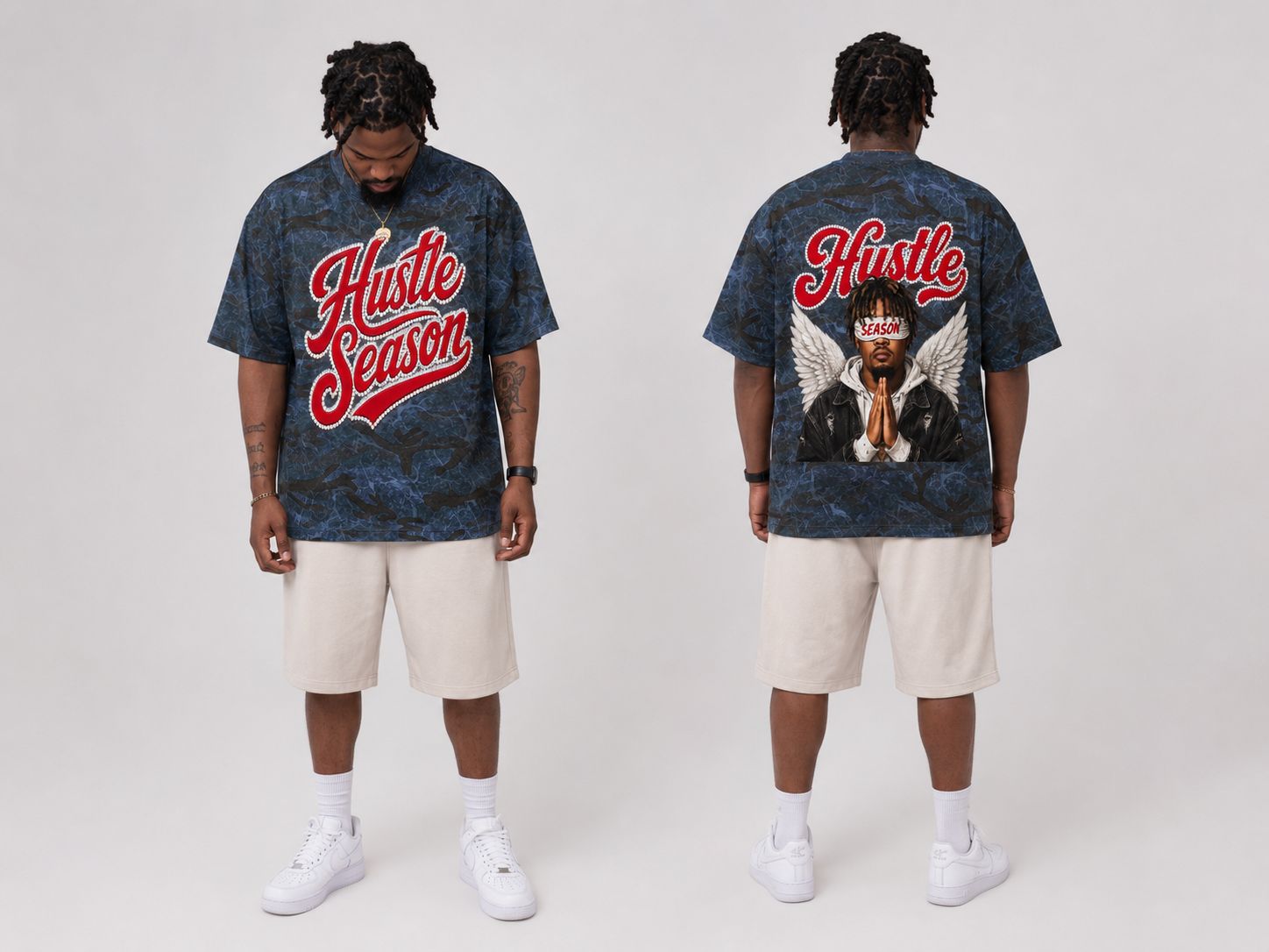 HUSTLE SEASON Unisex Boxy Camo Print T-Shirt ODMPOD