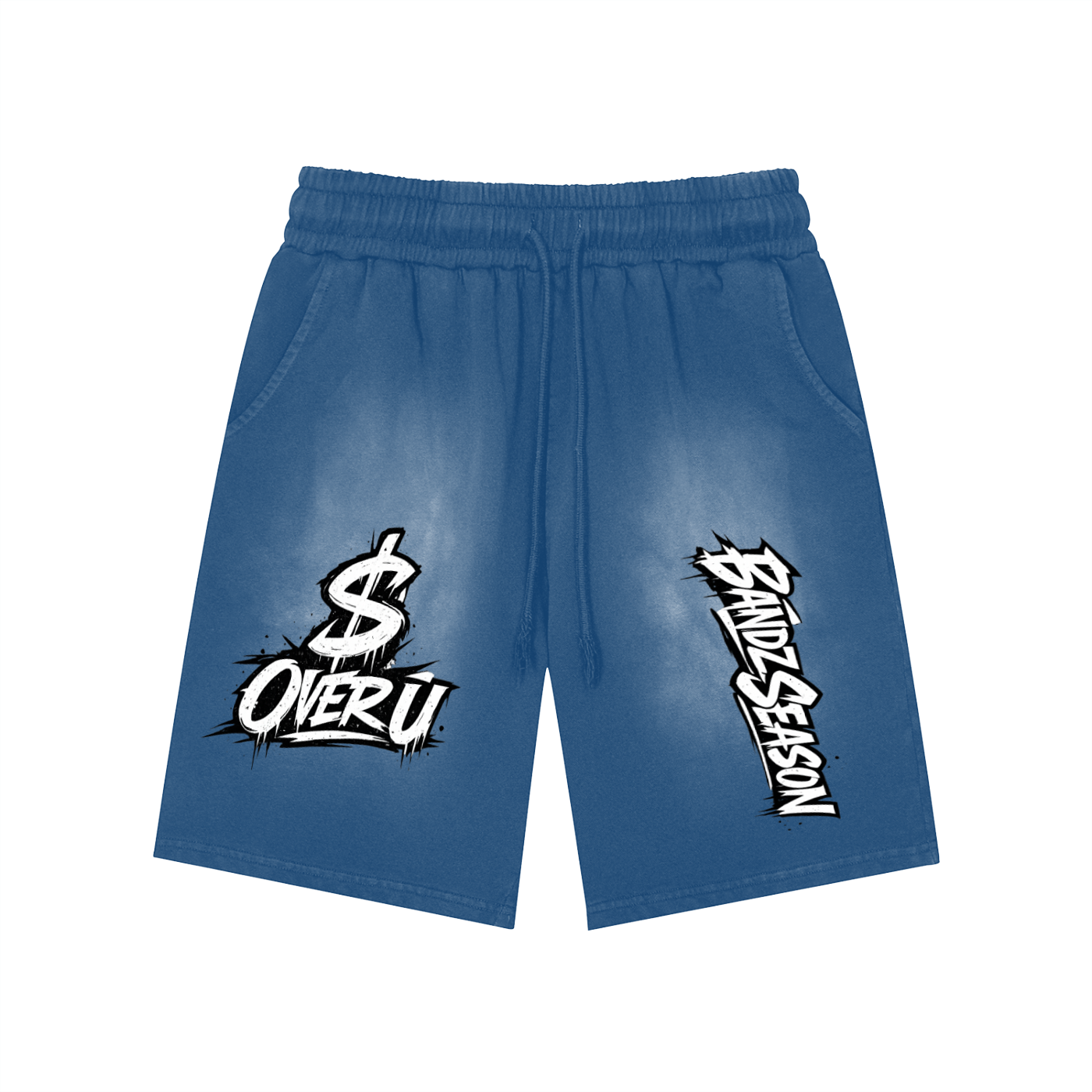 $ OVER U Rectangle Patch Monkey Washed Shorts