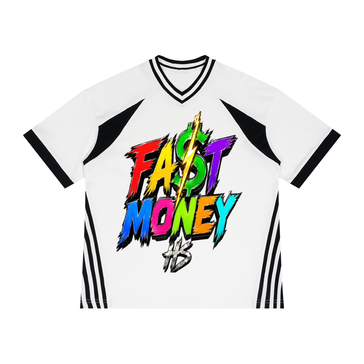 FAST MONEY Unisex Color Block V-Neck T-Shirt
