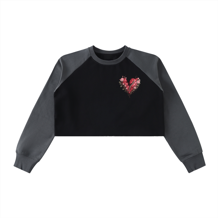 Raw-Hem Color-Block Raglan Crop Sweatshirt ODMPOD