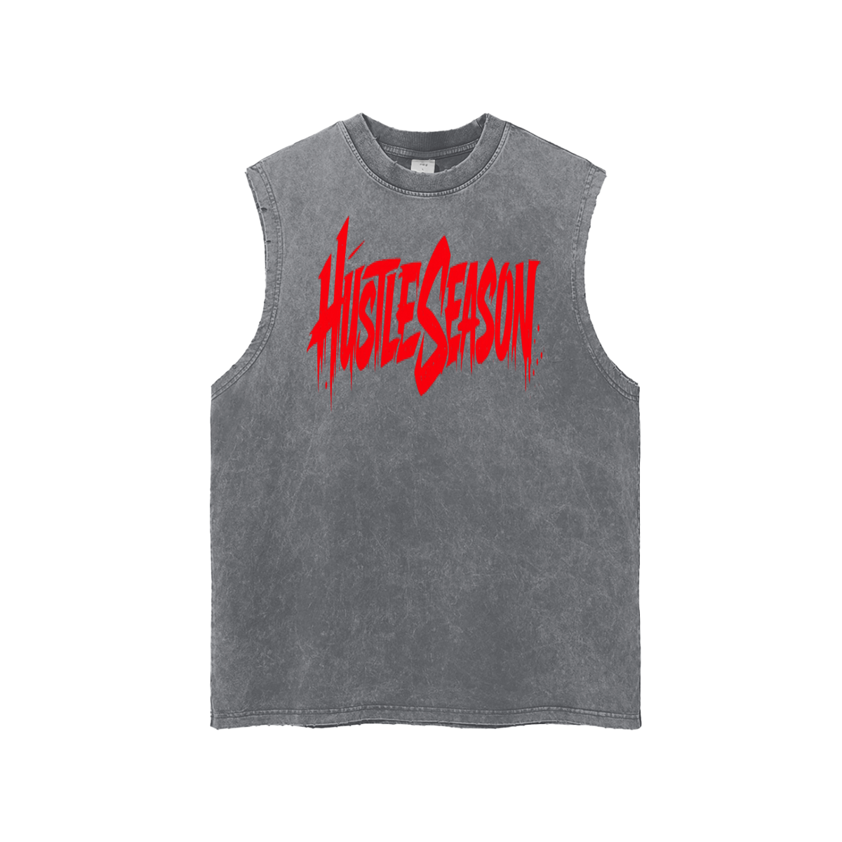 HUSTLE SEASON Snow Washed Frayed Hem Tank Top ODMPOD