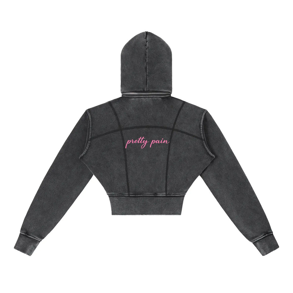 Vintage Washed PRETTY PAIN Cropped Fleece Hoodie - Built From Pain Clothing