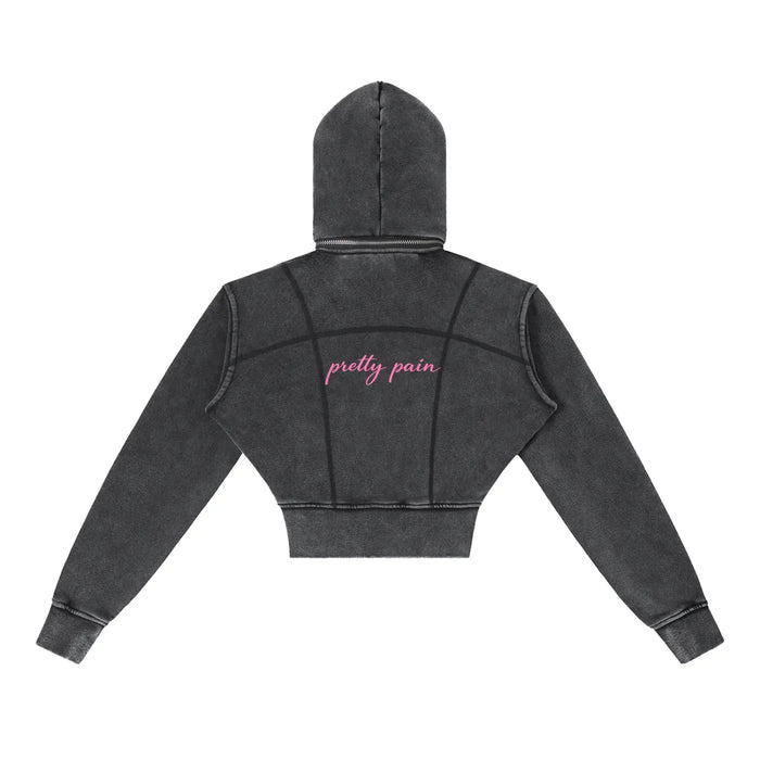 Vintage Washed PRETTY PAIN Cropped Fleece Hoodie ODMPOD
